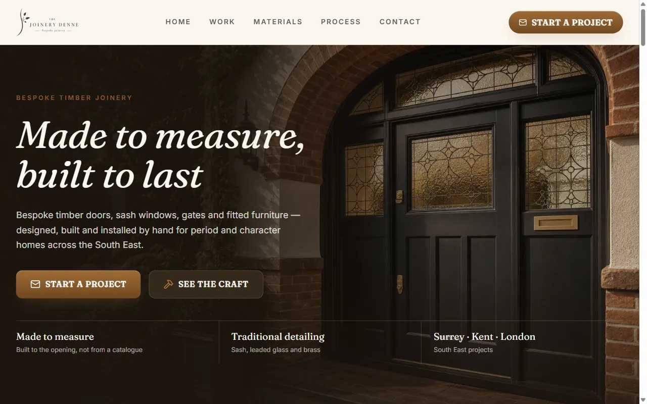 The Joinery Denne website built by Wacky Works Digital